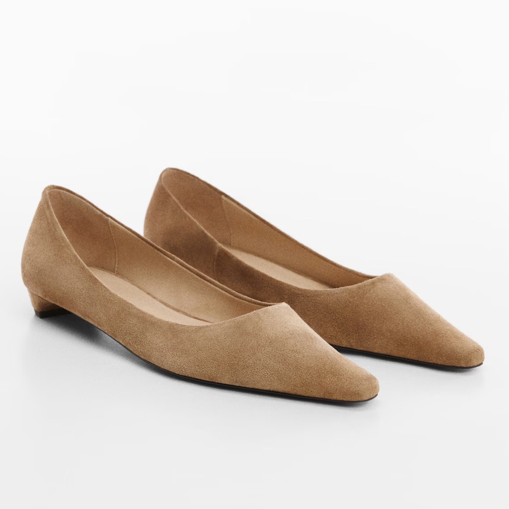 Mango Taupe Tan Leather Pointed Toe Heel Ballet Flats Size 36